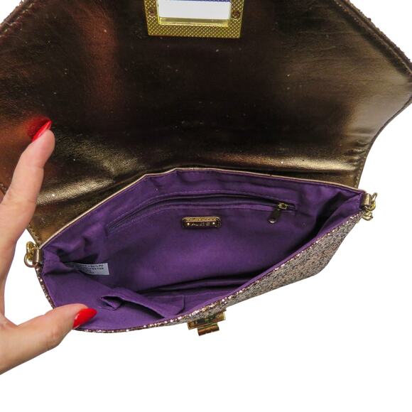 Aldo Gold Glitter Clutch Crossbody Sparkle Crossbody Bag Gold Chain Convertible - Picture 6 of 8